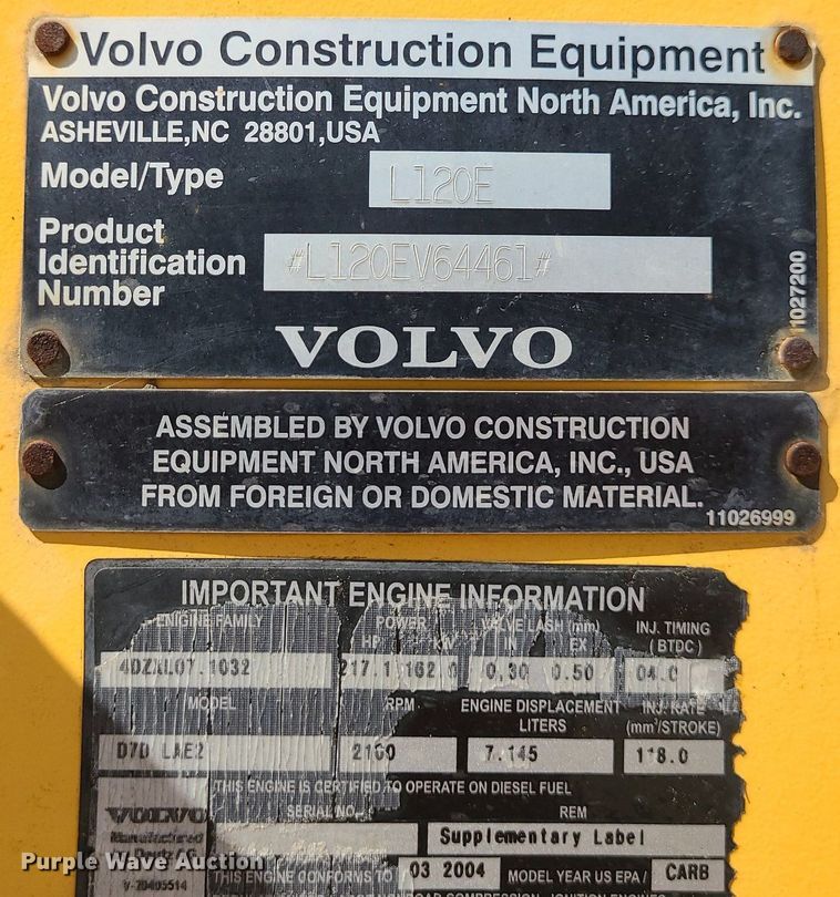 image for item MO9921 2004 Volvo L120E  wheel loader