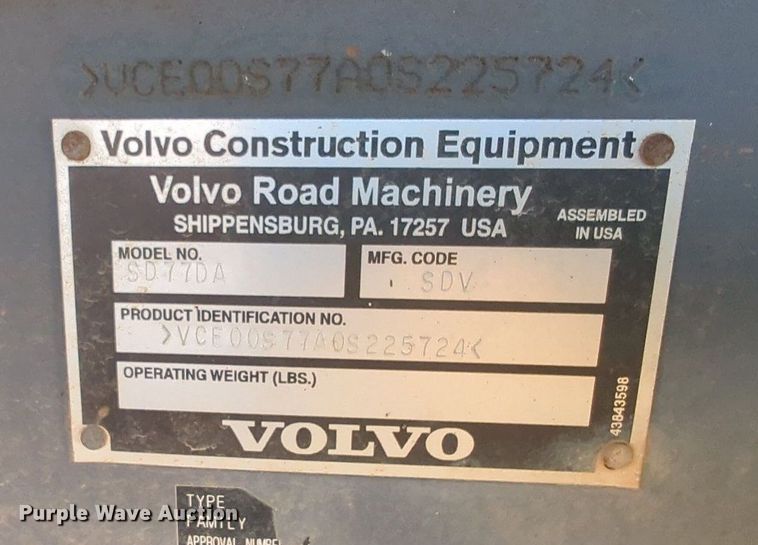 image for item MY9390 2011 Volvo SD77DA  single drum vibratory roller