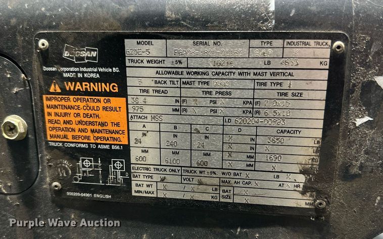 image for item NI9805 2014 Doosan G25E-5  forklift