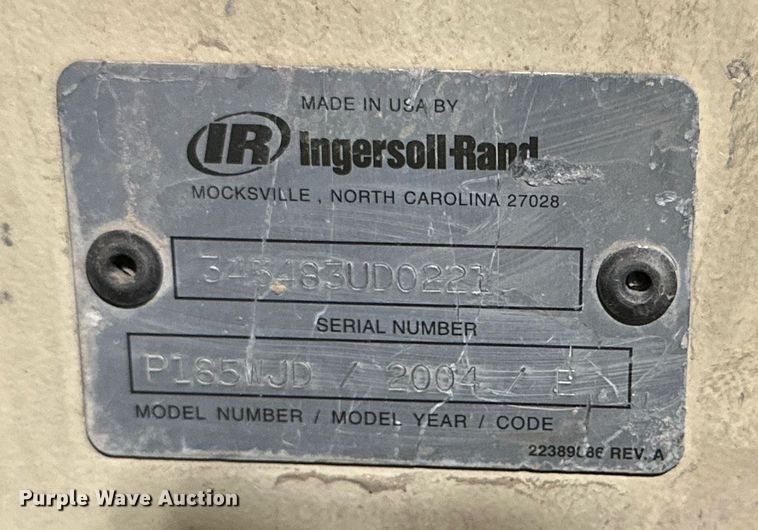 image for item NI9806 2004 Ingersoll Rand P185WJD  air compressor