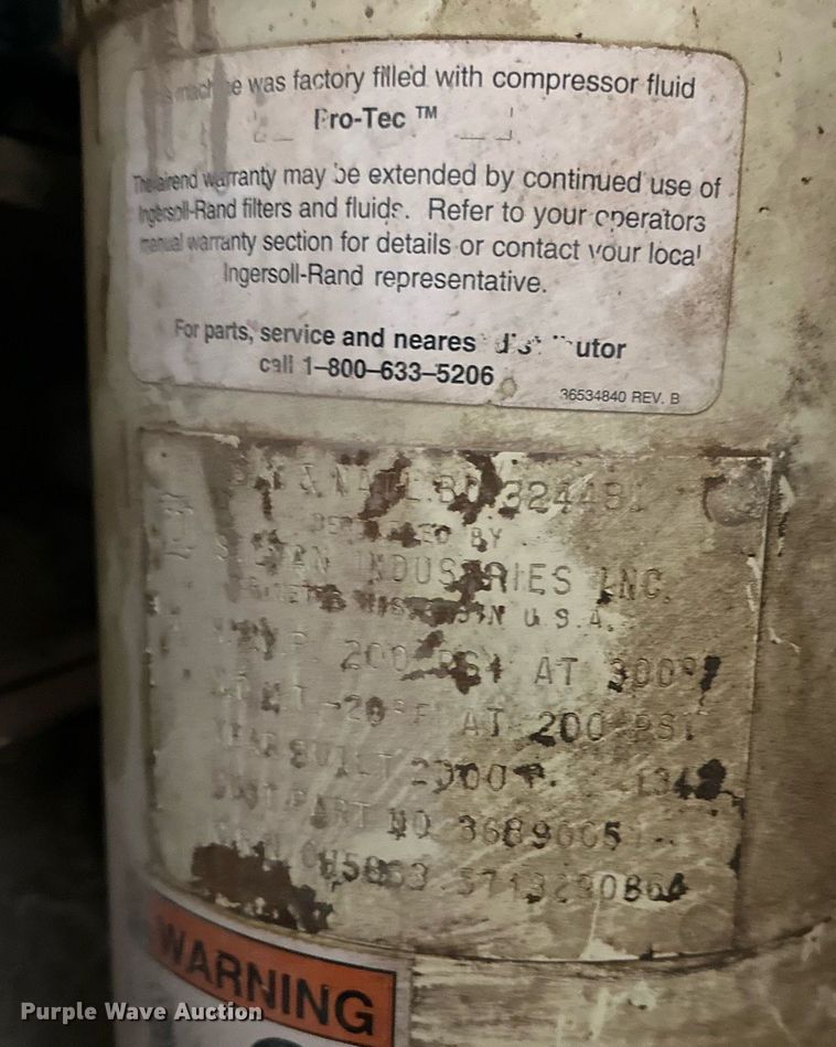 image for item NI9807 2000 Ingersoll Rand P185WJD  air compressor