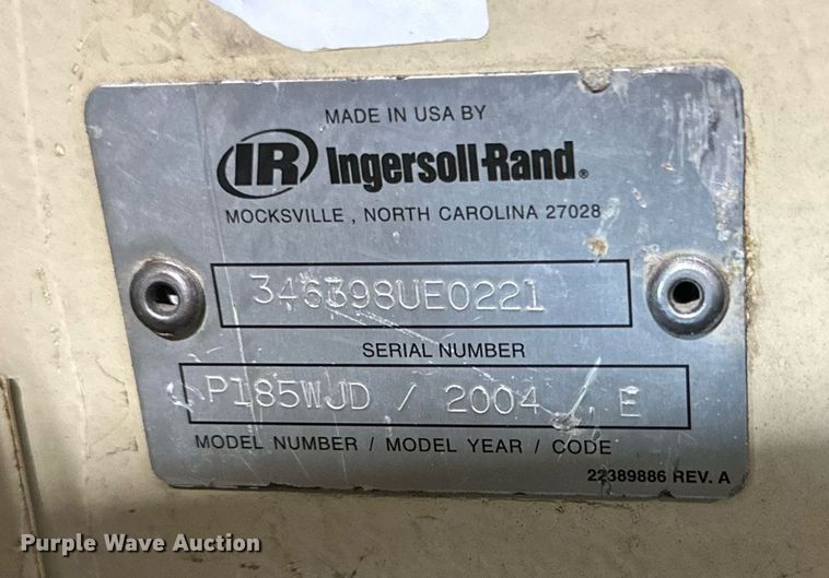 image for item NI9808 2004 Ingersoll Rand P185WJD  air compressor