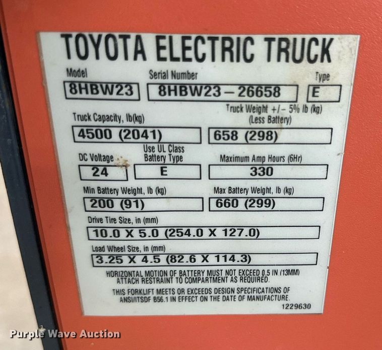 image for item NI9809 Toyota 8HBW23  electric pallet jack