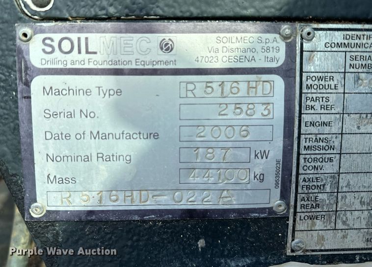 image for item OC9013 2006 Soilmec R516 HD  drilling rig