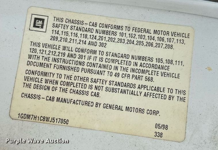 image for item OC9066 1998 GMC C7500  flatbed truck