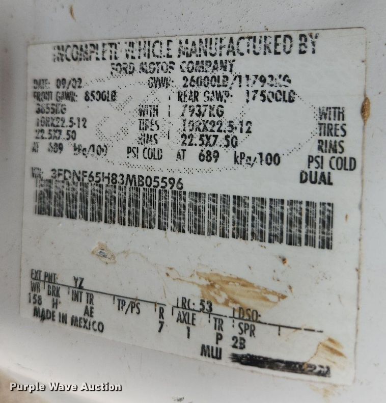 image for item OK9583 2003 Ford F650 Super Duty XL  dump truck