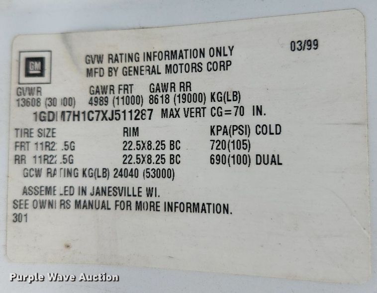 image for item OK9588 1999 GMC C7500  flatbed truck