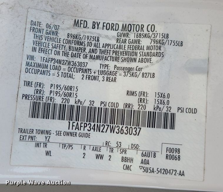 image for item BR9812 2007 Ford Focus SE