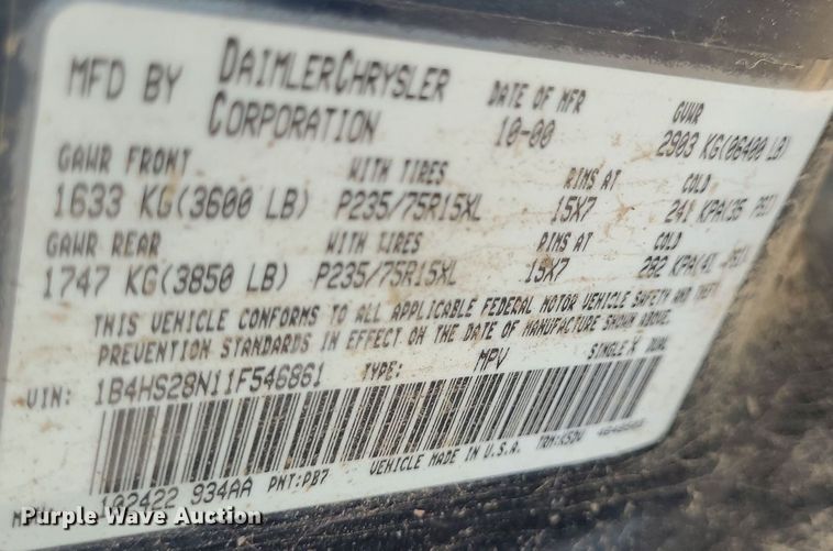 image for item DK1976 2001 Dodge Durango SLT  SUV