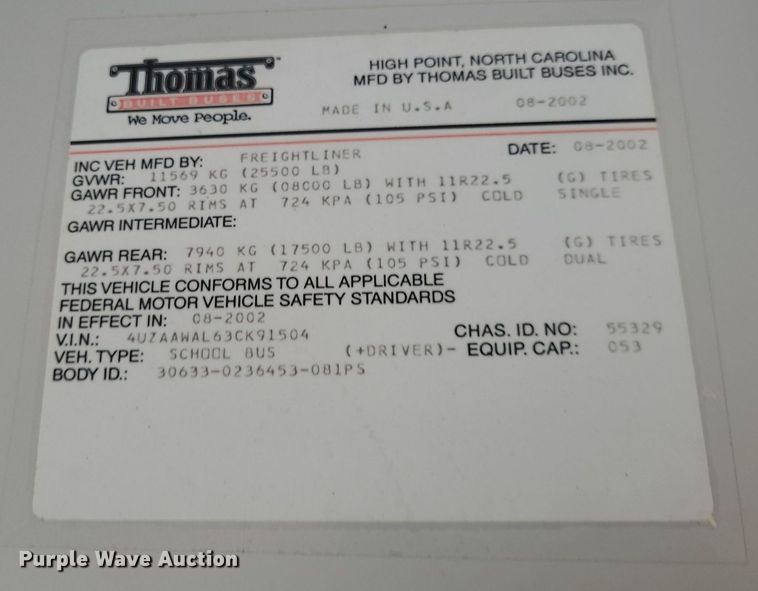 image for item DN8537 2003 Thomas  school bus