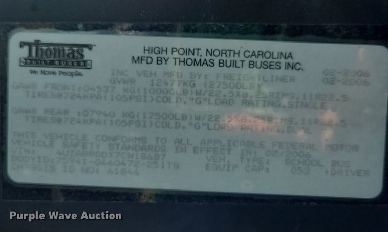 image for item DN8538 2007 Thomas  school bus