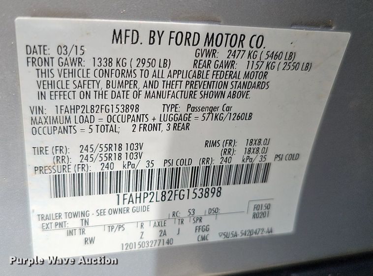 image for item DO2809 2015 Ford Taurus Police Interceptor