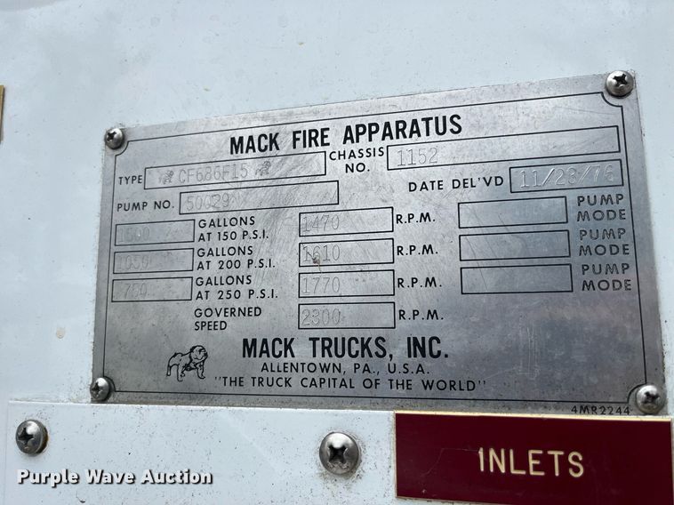 image for item DP0477 1977 Mack CF-600  pumper fire truck