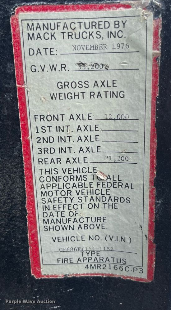 image for item DP0477 1977 Mack CF-600  pumper fire truck