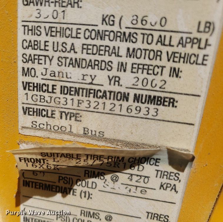 image for item DP8025 2002 Chevrolet Express G3500  school bus