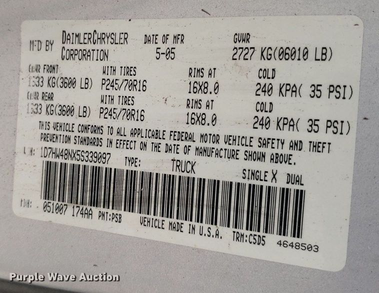 image for item DP8074 2005 Dodge Dakota  Quad Cab pickup truck