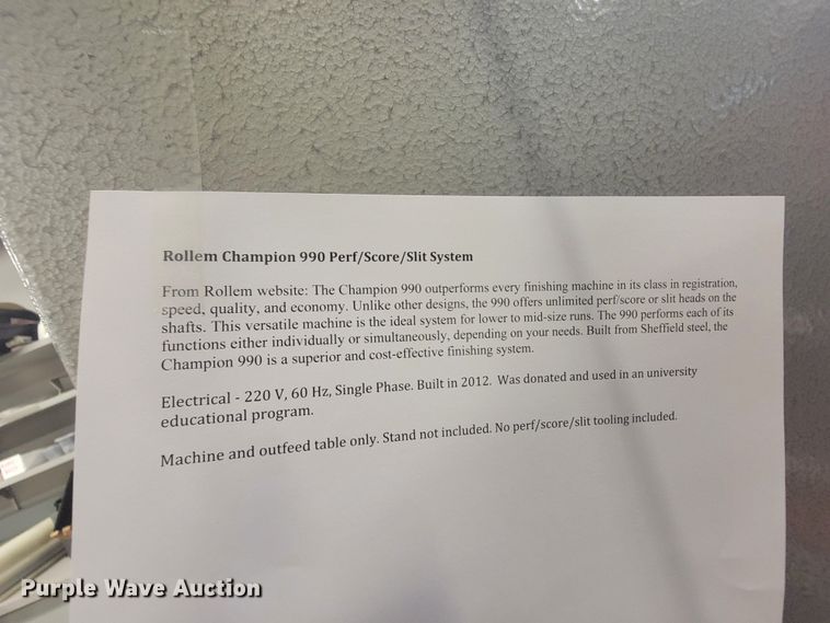 image for item HY9041 2012 Rollem Champion 990  sheet metal score machine