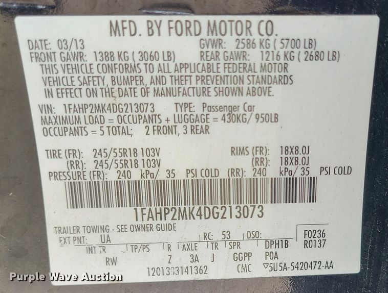 image for item JG9548 2013 Ford Taurus Police Interceptor