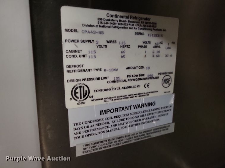 image for item JO9225 Continental CPA43-SS  refrigerator