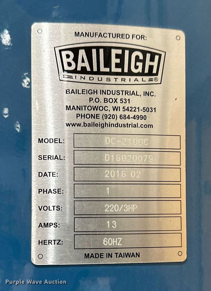 image for item JX9031 Baileigh Industrial DC-2100C  dust collector