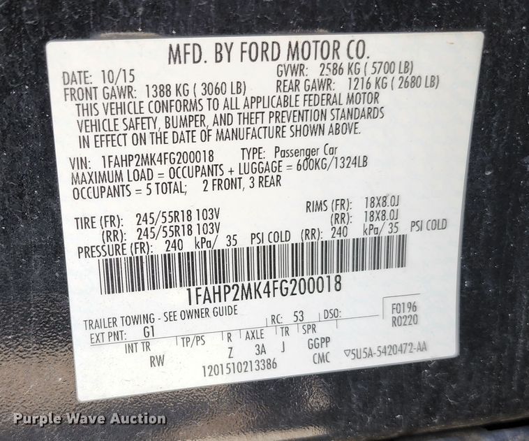 image for item KE9984 2015 Ford Taurus Police Interceptor