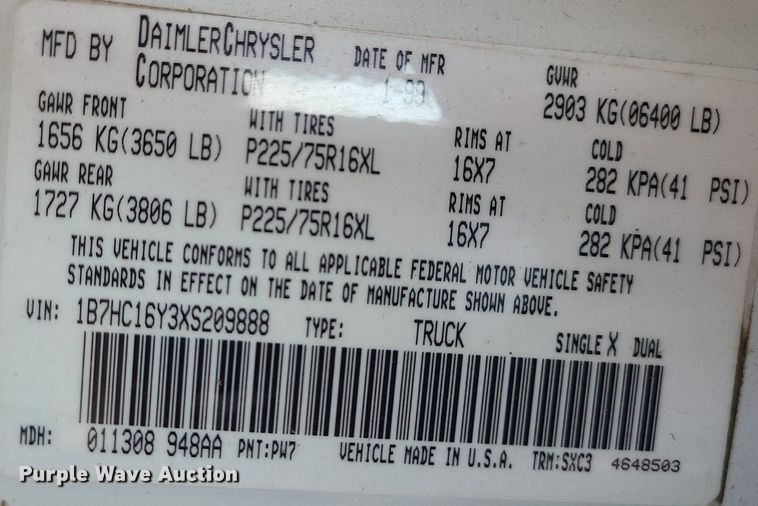 image for item LE9209 1999 Dodge Ram 1500  pickup truck