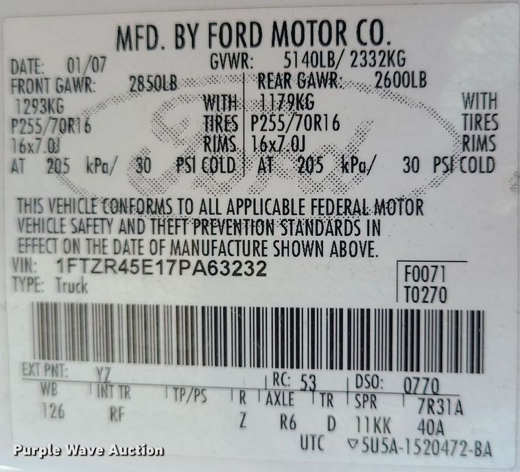 image for item LE9211 2007 Ford Ranger  SuperCab pickup truck