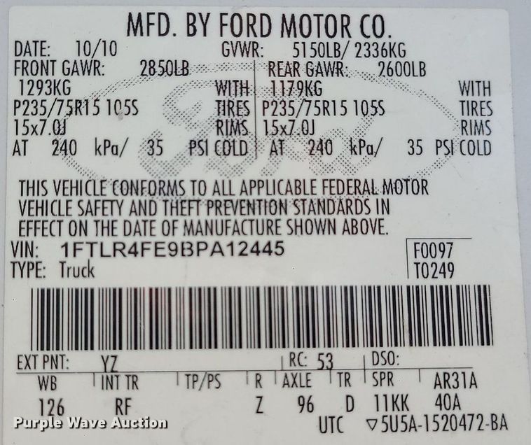 image for item LE9212 2011 Ford Ranger  SuperCab pickup truck