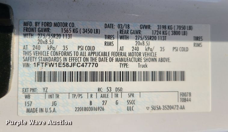 image for item LE9216 2018 Ford F150  SuperCrew pickup truck