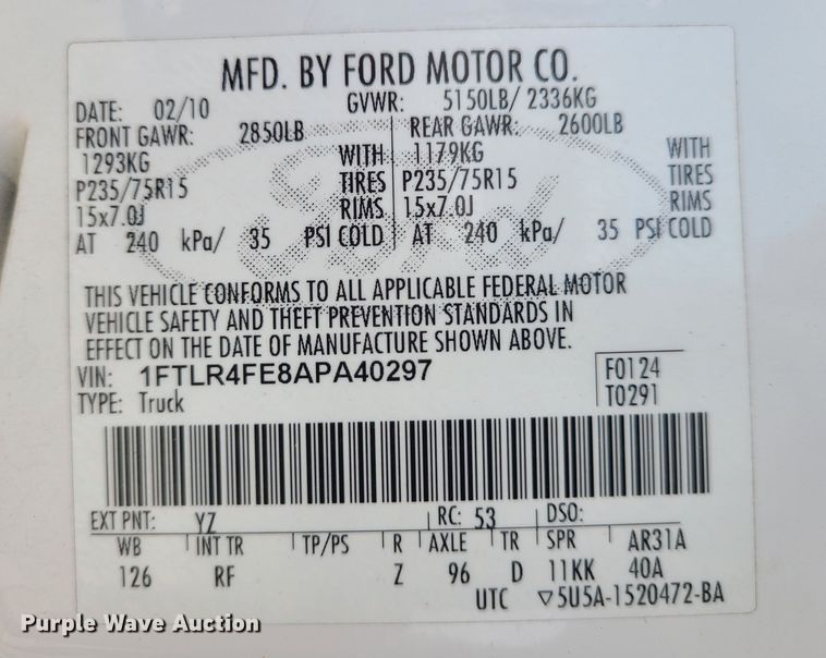 image for item LE9220 2010 Ford Ranger  SuperCab pickup truck