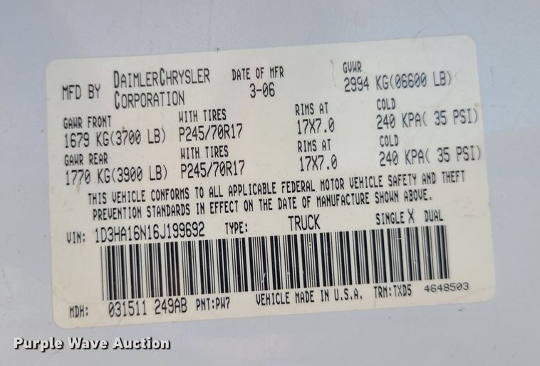 image for item LE9222 2006 Dodge Ram 1500  pickup truck