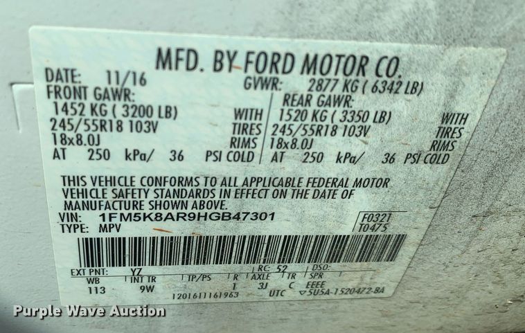 image for item LH9680 2017 Ford Explorer Police Interceptor  SUV