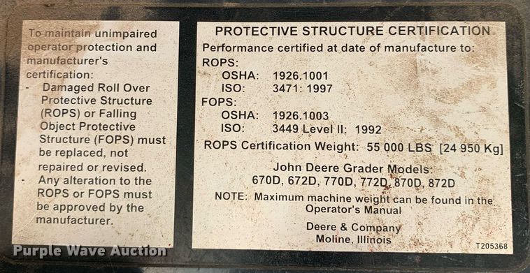 image for item LH9691 2005 John Deere 672D  motor grader