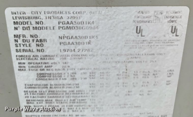 image for item LH9698 (2) Inter City Products HVAC units