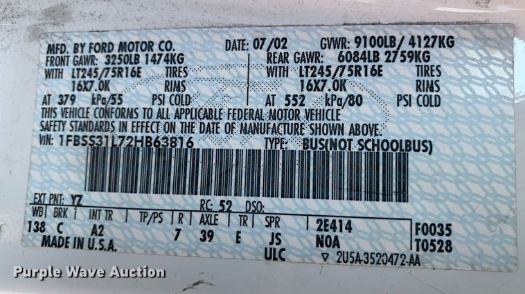 image for item LH9700 2002 Ford E350 Super Duty  van