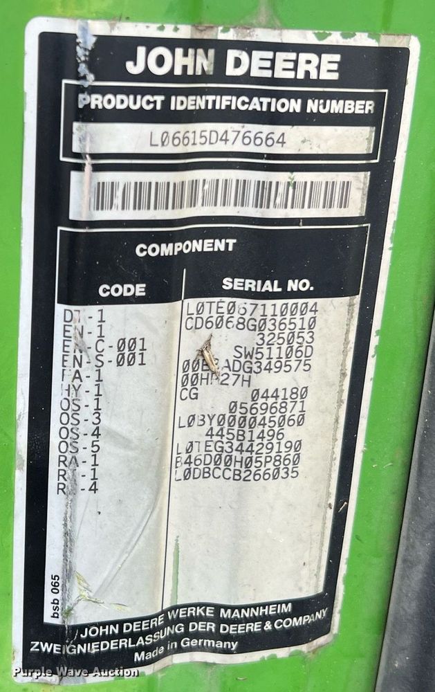 image for item LI9711 2006 John Deere 6615  MFWD tractor