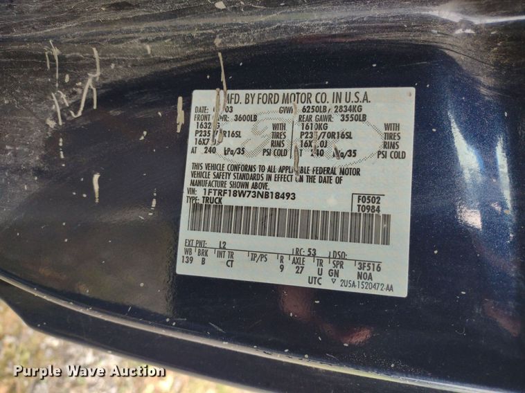 image for item LL9188 2003 Ford F150 XL  pickup truck