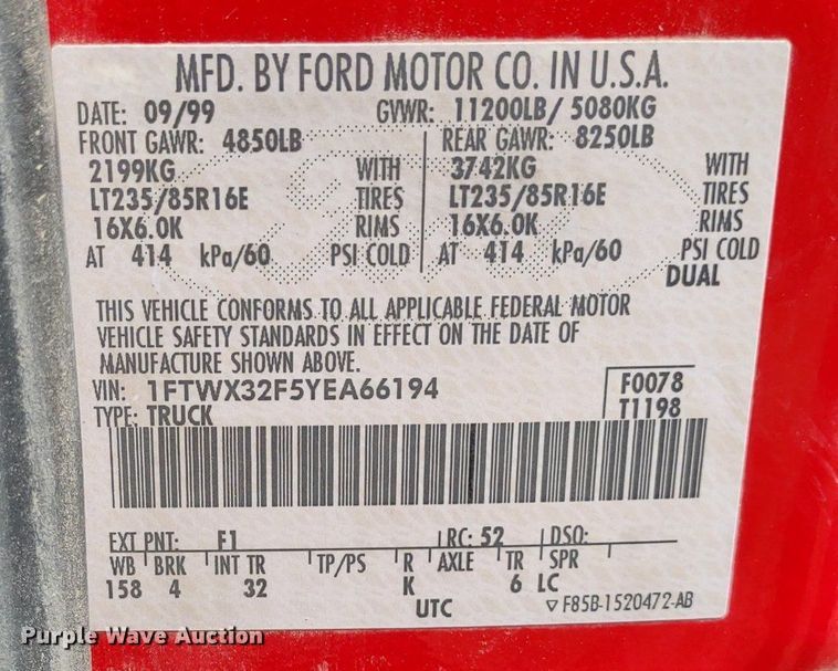 image for item LL9192 2000 Ford F350 Super Duty XLT  SuperCab pickup truck