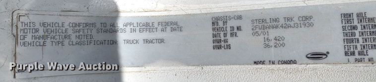 image for item LL9196 2002 Sterling Acterra  dump truck