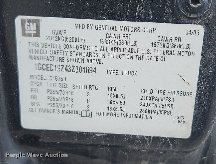 image for item LL9276 2003 Chevrolet Silverado 1500  Ext. Cab pickup truck