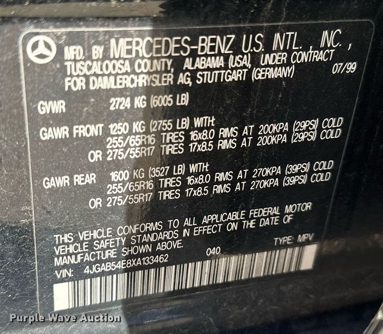 image for item LR9682 1999 Mercedes Benz ML320  SUV