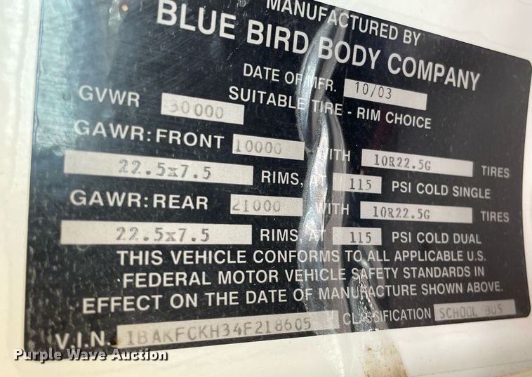 image for item LS9315 2004 Blue Bird Vision  school bus