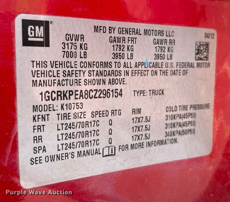 image for item LS9319 2012 Chevrolet Silverado 1500  Ext. Cab pickup truck