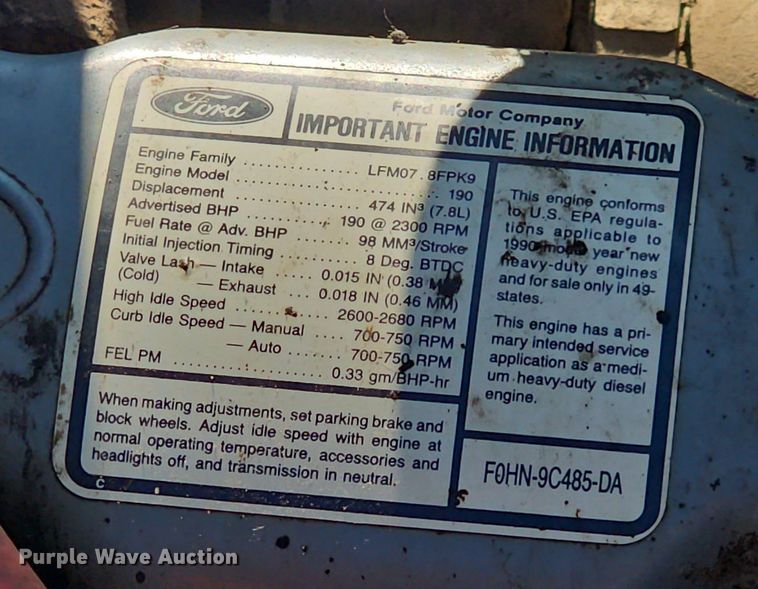 image for item LW9719 1991 Ford F800  dump truck