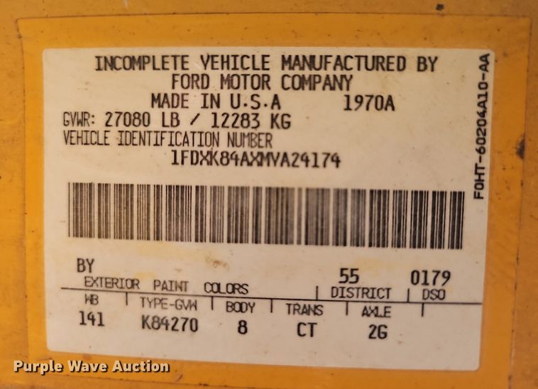 image for item LW9719 1991 Ford F800  dump truck