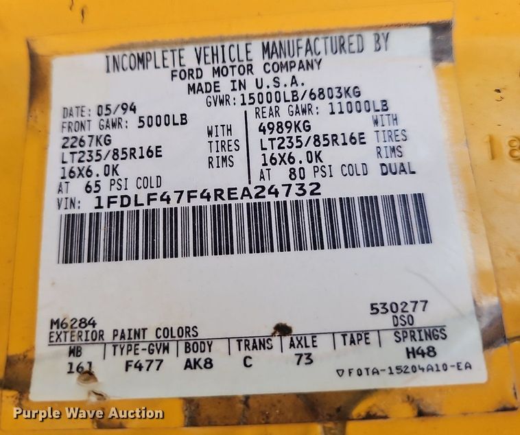 image for item LW9722 1994 Ford F450 Super Duty  utility / service truck