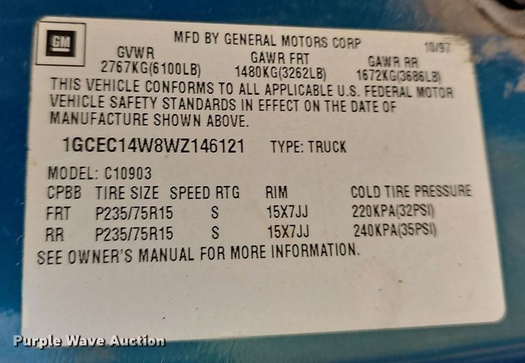 image for item LW9723 1998 Chevrolet C1500  pickup truck