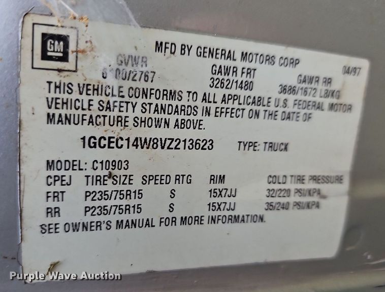 image for item LW9727 1997 Chevrolet C1500  pickup truck