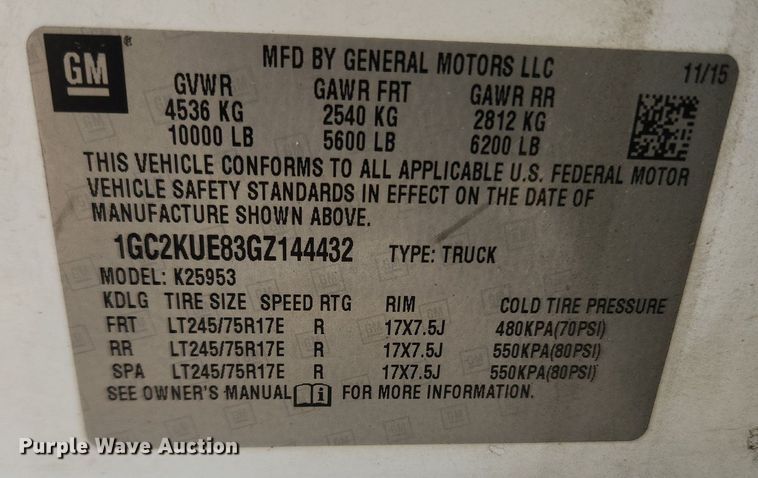 image for item LX9744 2016 Chevrolet Silverado 2500  Double Cab pickup truck cab and chassis