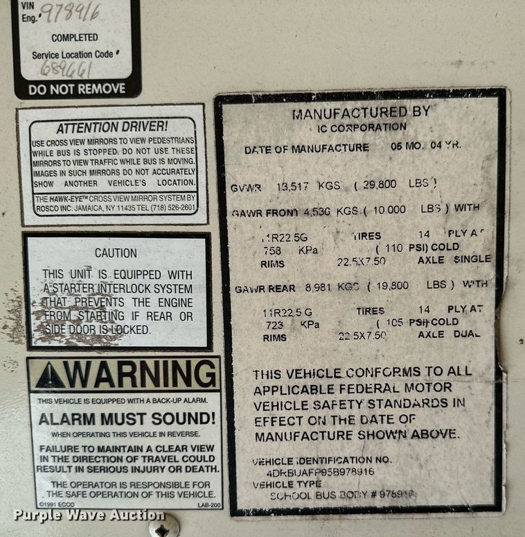 image for item MB9604 2005 IC CE200  school bus